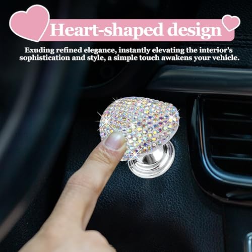 Bling Car Push Start Button Cover, Heart Shape One-Touch Start Button with AB