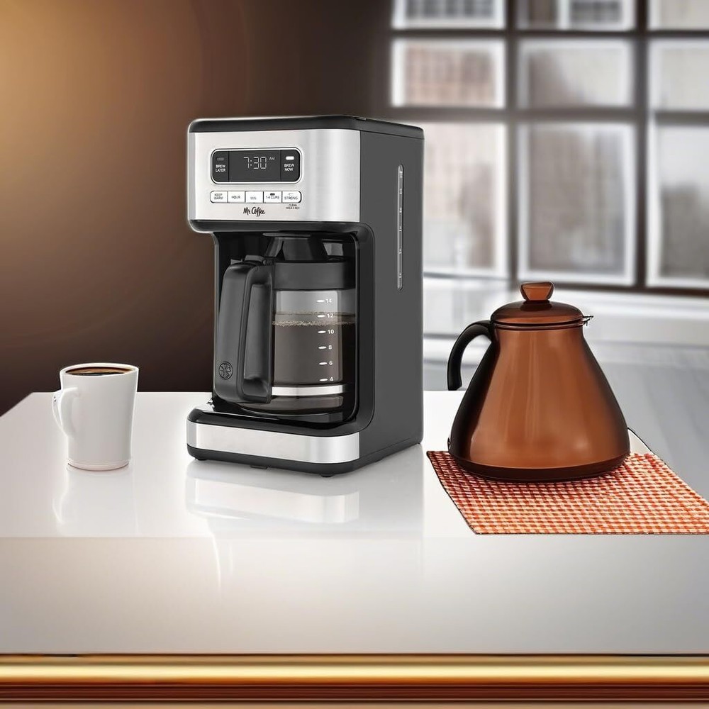 Mr. Coffee Stainless Steel 14 Cup Programmable Coffee Maker Auto Clean Function