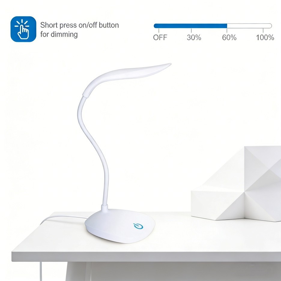 USB LED Desk Light Dimmable Bedside Reading Lamp Rechargeable Touch Control -&+