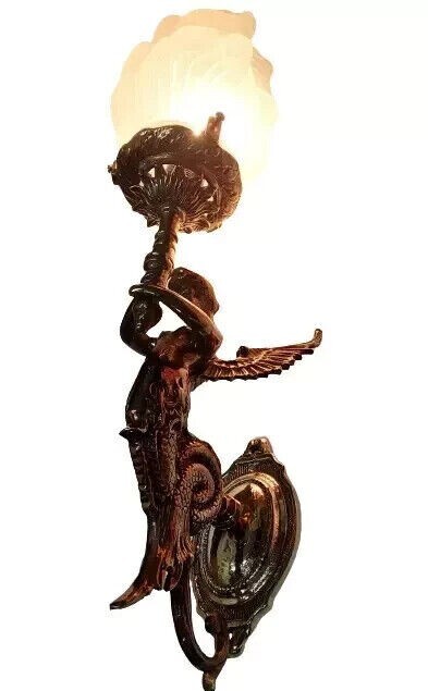 Antique Vintage Art Deco Brass Mermaid Wall Sconces - Nouveau Lamp Fixture Light