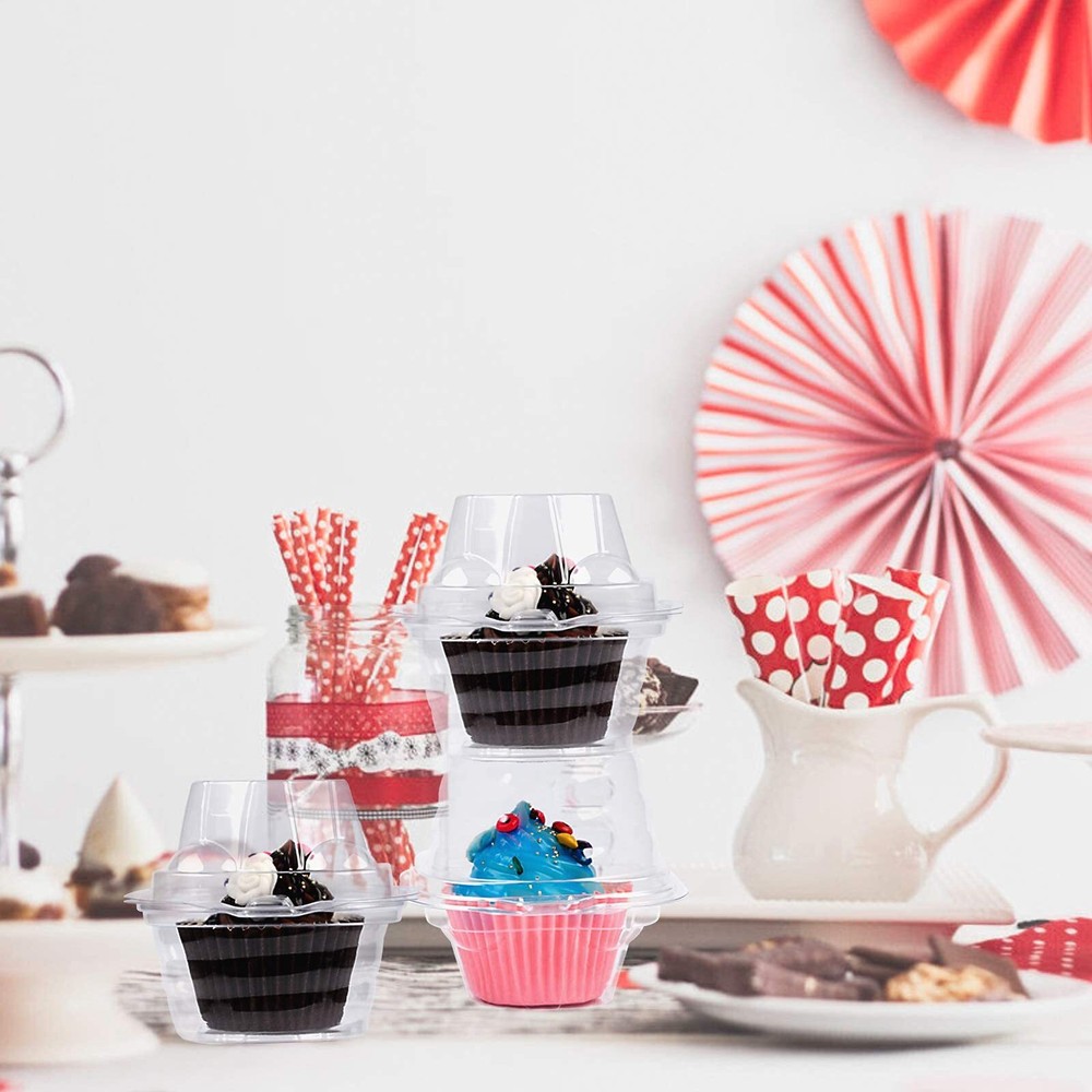 50 Pack Individual Cupcake Containers Plastic Cupcake Boxes Cupcake Holders