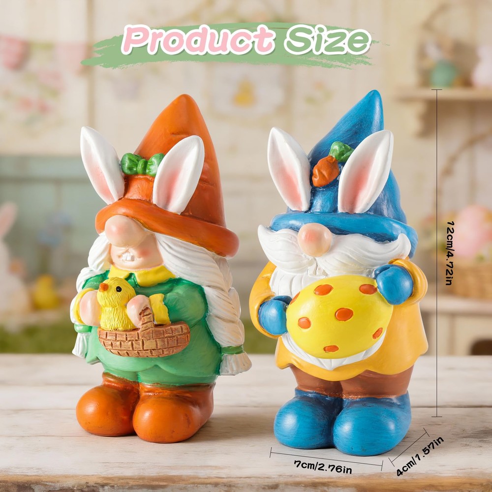WINTS Easter Gnomes Figurine for Home,2PCS Resin Easter Gnome Indoor with Easter