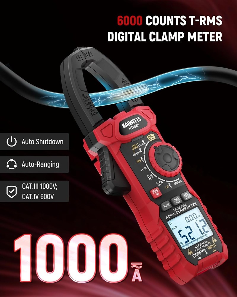 Inrush Digital Clamp Meter 1000A with Backlit; Multimeter TRMS 6000 Counts, A...