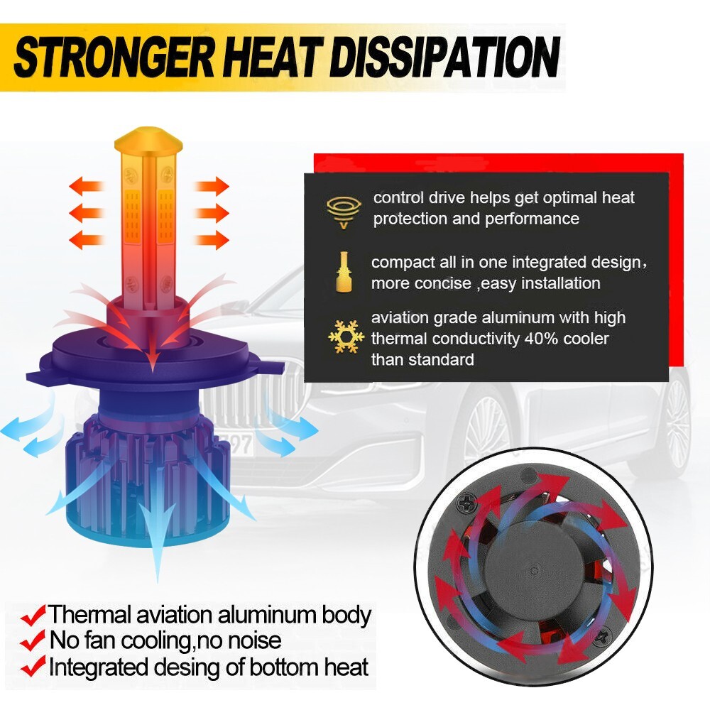 9003 H4 LED Headlight Bulbs Kit 10000W 1000000LM Hi/Lo Beam Super Bright White