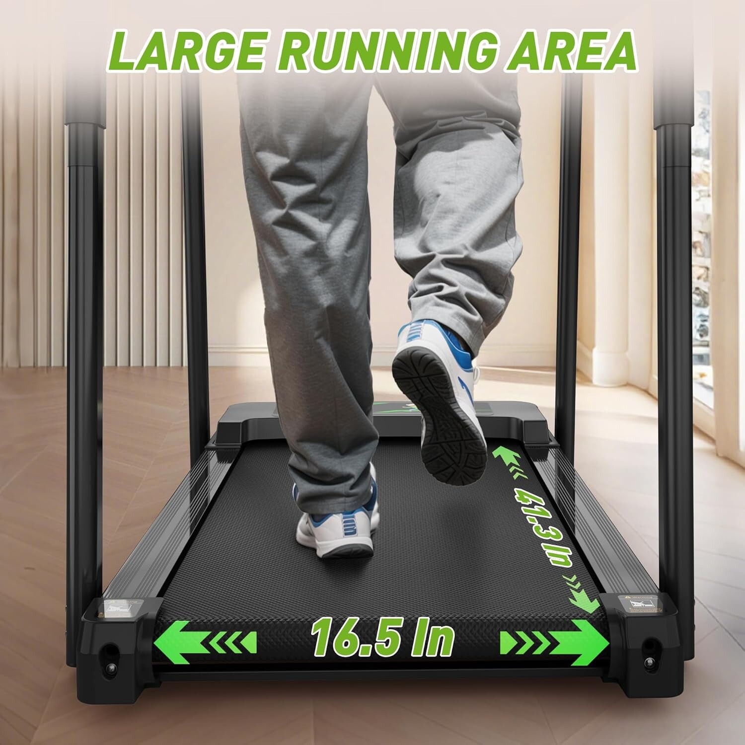 Foldable Walking Pad Treadmill for Senior with Extended Handrails & Deck 300 LBS