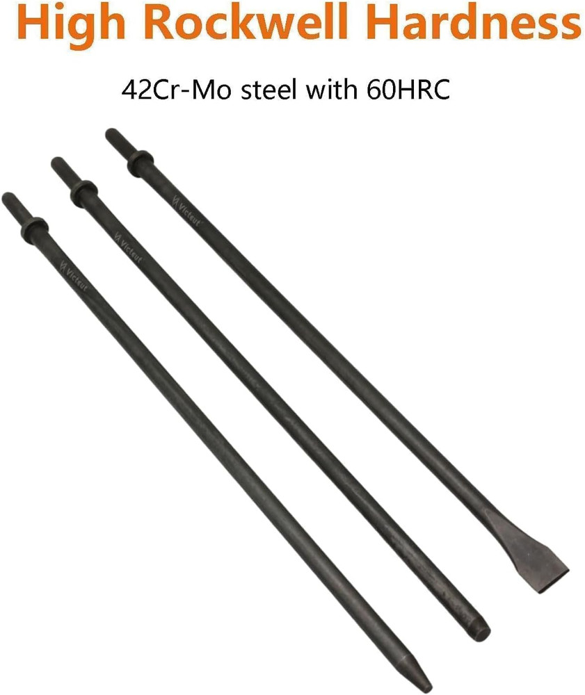 18'' Air Hammer Bits Set - 3 Rust-Resistant HRC60, 0.401" Shank