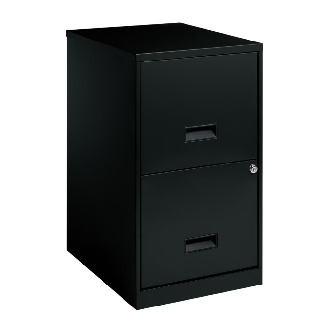 18" Deep 2 Drawer Letter Width Vertical File Cabinet, Secure Locking, Black