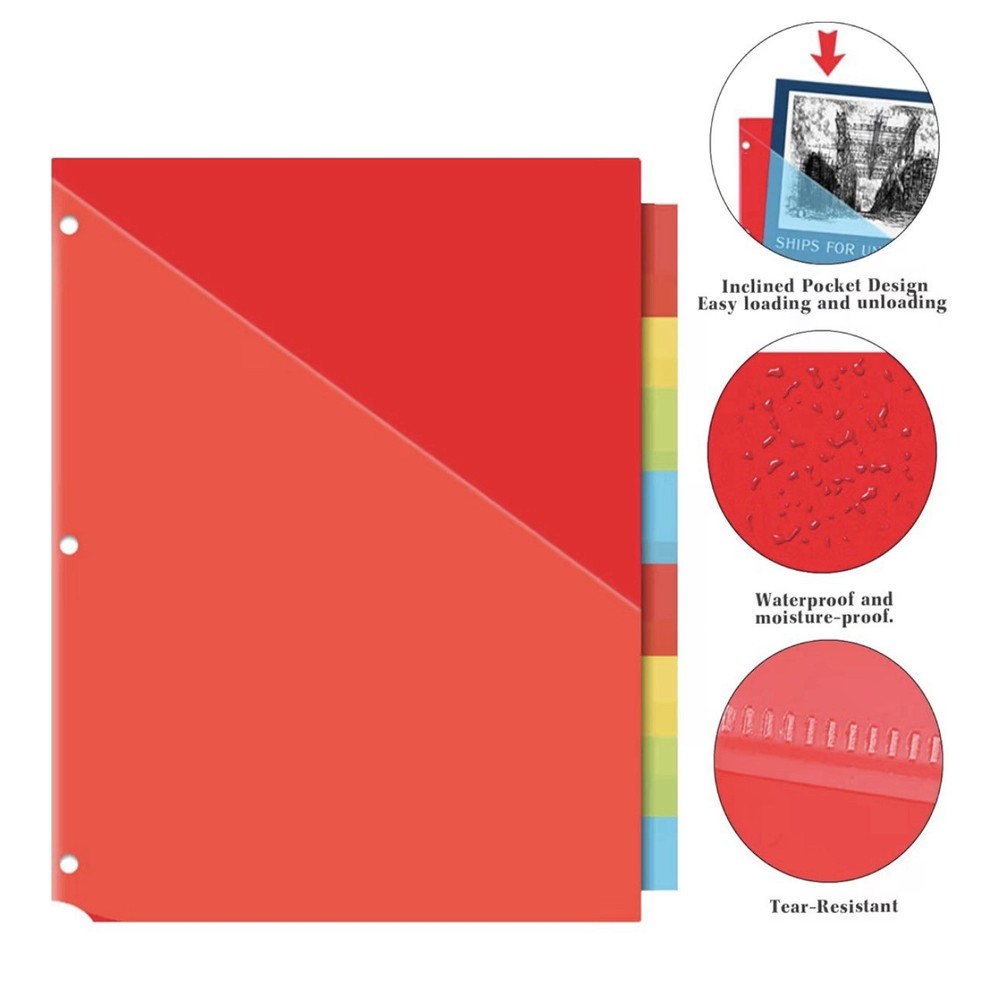 24 PCS Multicolor Binder Dividers with 2 Pockets,multicolor for 3 Ring Binder
