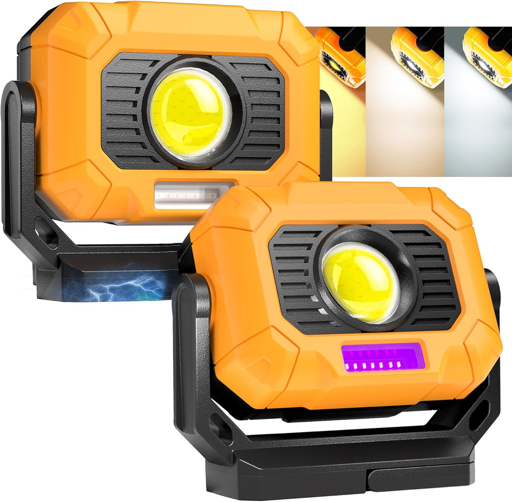 2Pack Magnetic Work Light Rechargeable, 1500LM LED Work Light, 360° Rotating Sta