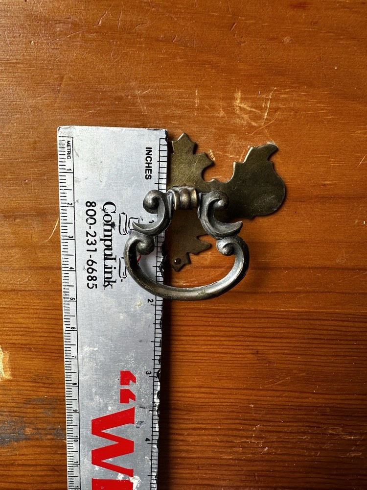 Japan Dark Brass Chippendale Drop Bail Pull Handle 2 Piece Antique