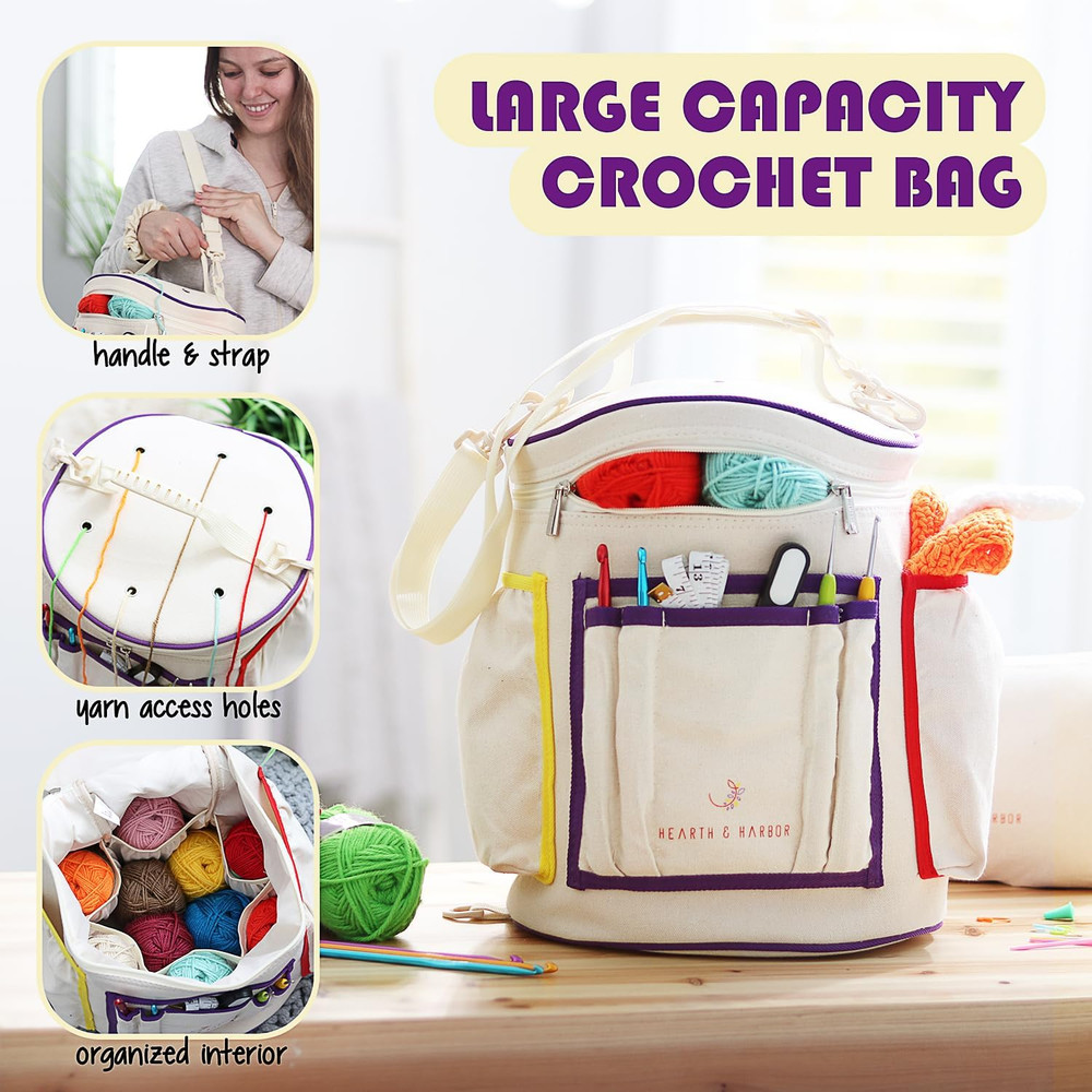 Beginner Crochet Kit with Yarn, Hooks, Bag, and Video Tutorials for All Ages
