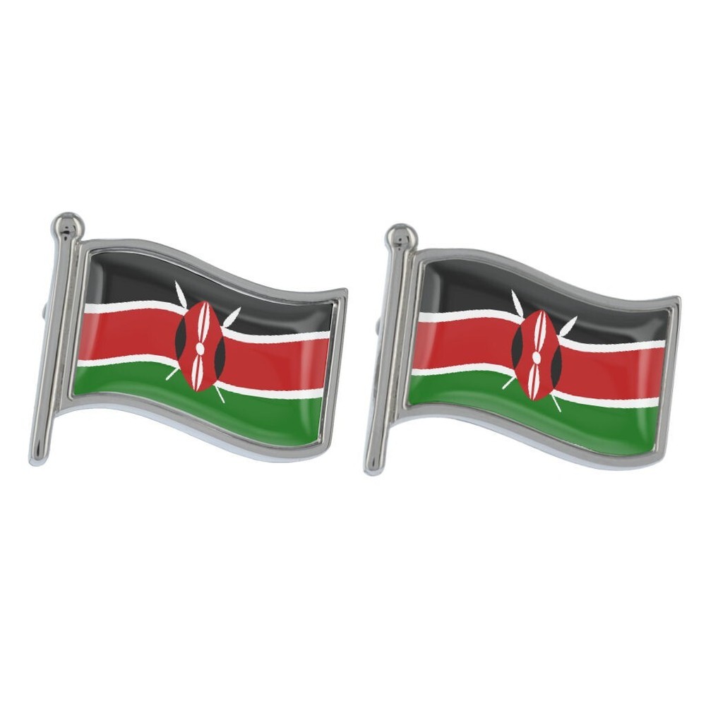 Kenya Wave Flag Silver Cufflinks in Gift Box