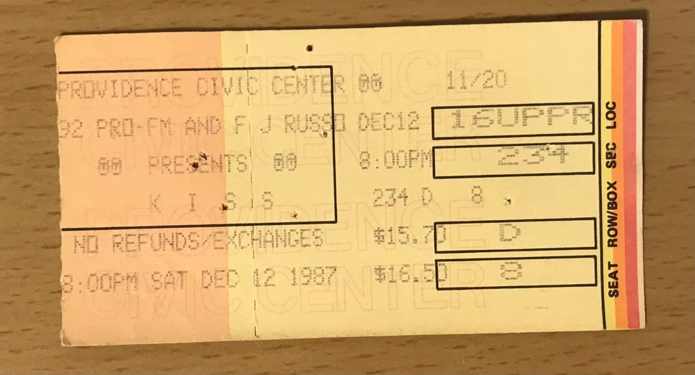 1987 KISS CRAZY NIGHTS TOUR PROVIDENCE CONCERT TICKET STUB DESTROYER DYNASTY