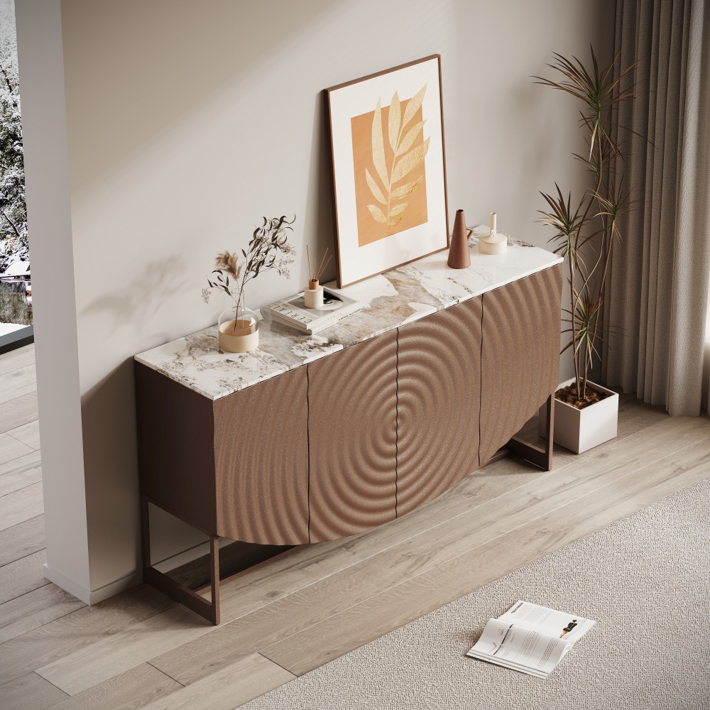 Unique 3 D wave texture sideboard, marble-like sticker counter top, modern style