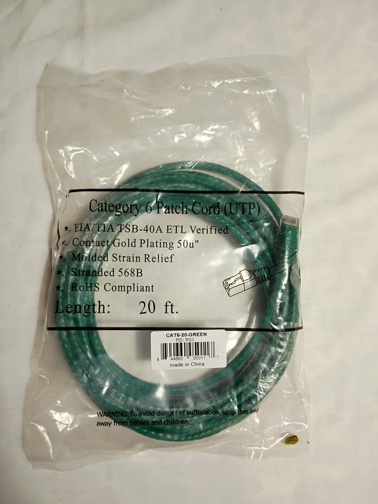 Cat 6 Ethernet Cable 20ft- Green