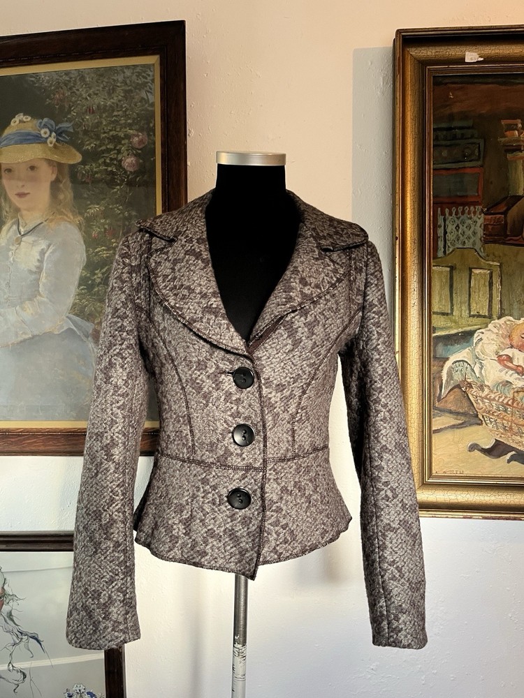 Alexander McQueen MCQ Grey Wool Fitted Jacket Rose Floral Pattern Medium