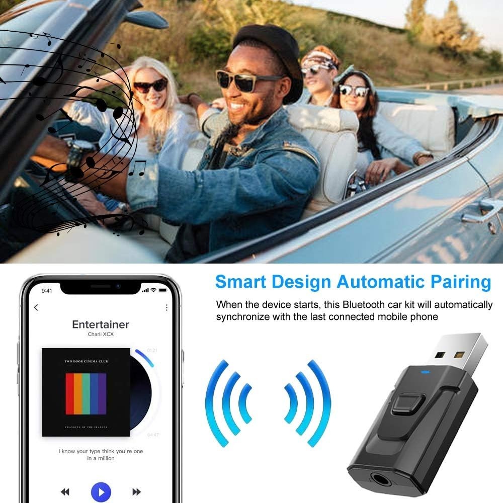 Automatic Bluetooth 5.0 Car Kit with 3.5mm Jack - Plug and Play Convenience