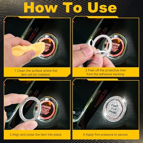 Sparkly Car Engine Start Button Cover, Rhinestone Push Start Button Cover