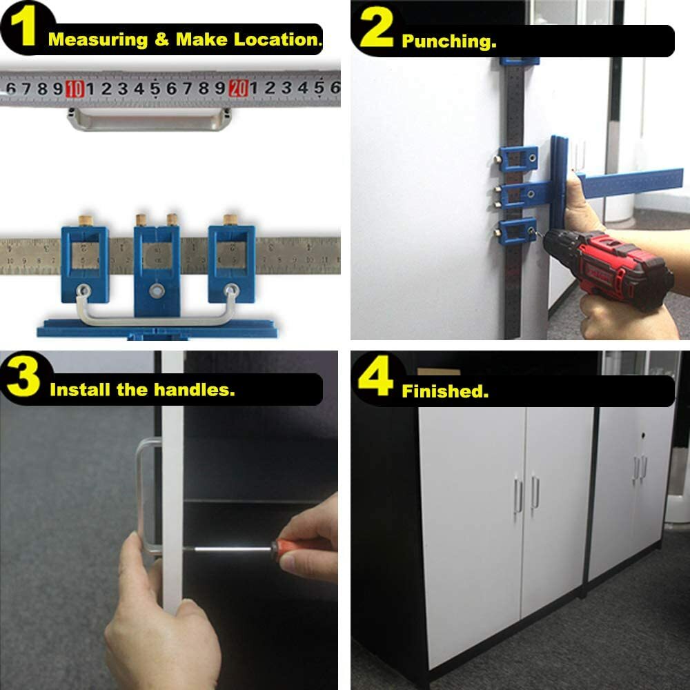 Cabinet Hardware Jig Adjustable Punch Locator Handle Template Tools Drill Guide