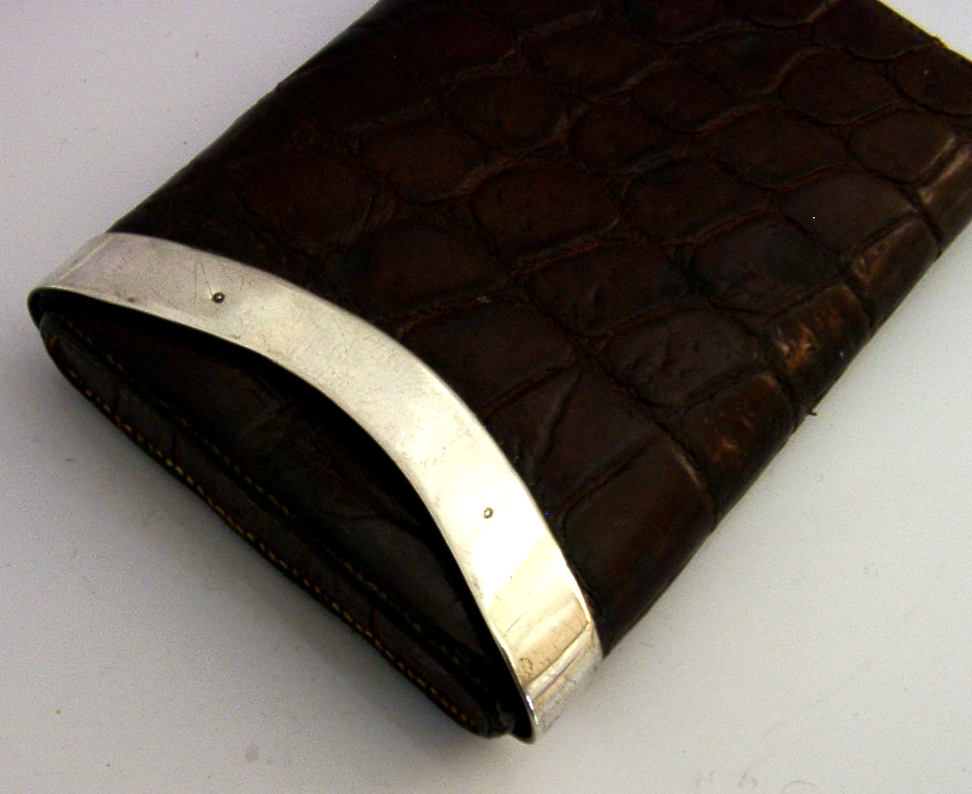 CROCODILE SKIN LEATHER STERLING SILVER CIGAR CASE BLUMFELDS 1913 ANTIQUE
