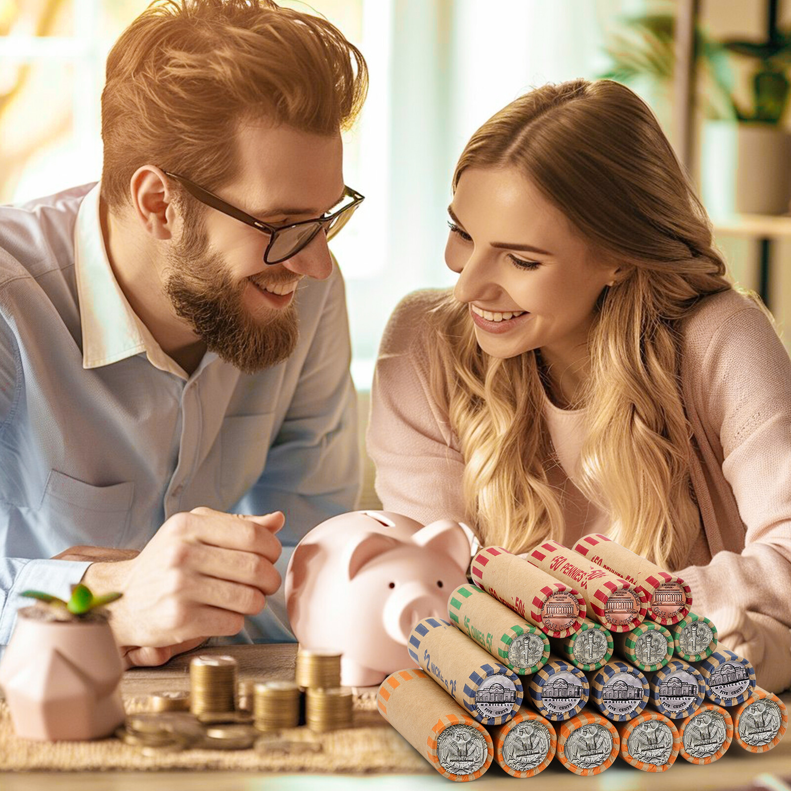 128pcs Assorted Preformed Coin Wrappers Rolls, Change Paper Rolls Wrapping Tubes