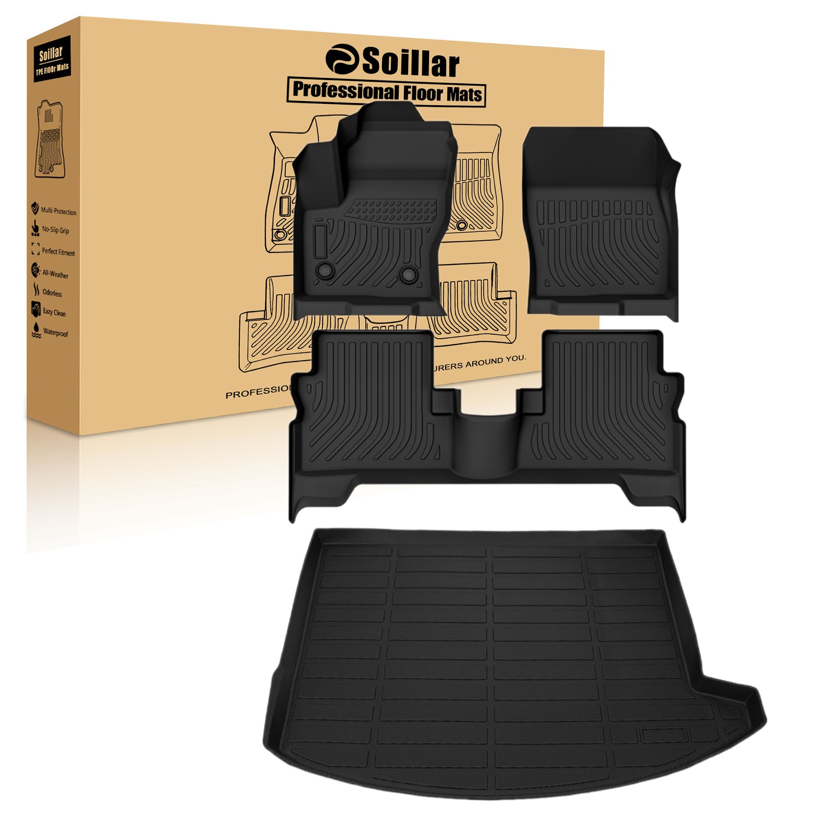 TPE Front & Rear Floor Mats / Trunk Cargo Liners Set For 2013-2019 Ford Escape