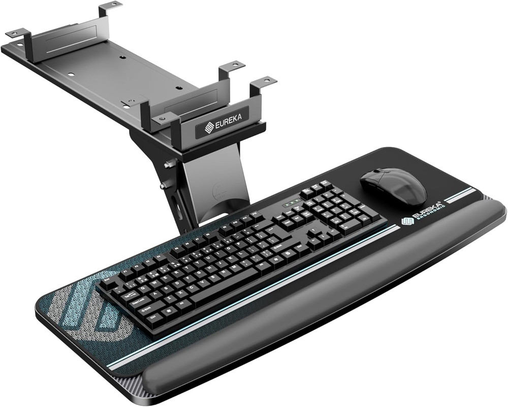 Keyboard Tray Height Adjustable, Swivel Tilt Computer Keyboard Drawer under Desk