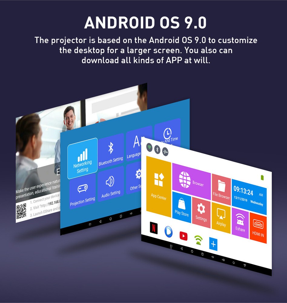 4K HD Smart DLP Mini Projector Android WiFi Bluetooth 1080P Smart Home Theater