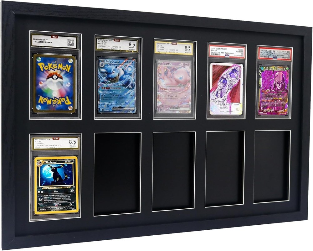 psa graded card display frame for 10 slabs, wall mount trading card case