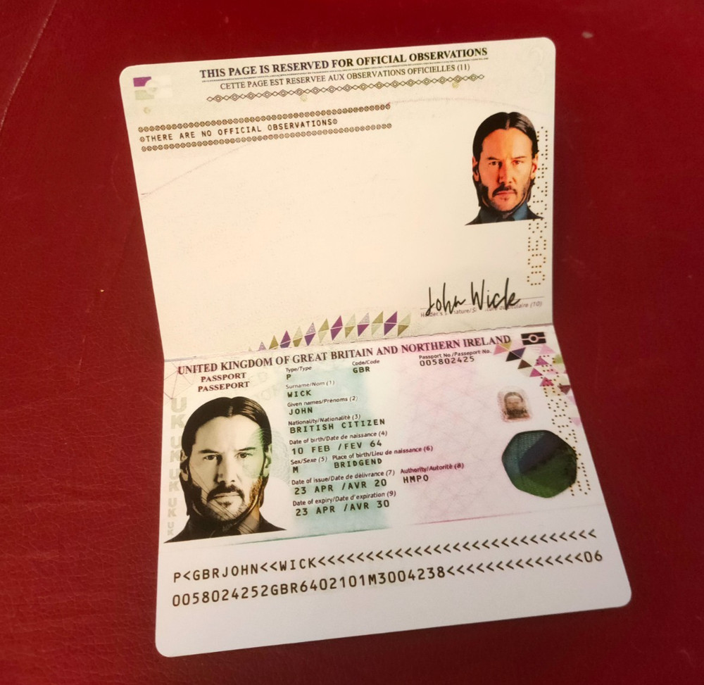PROP - John Wick Passport Inner UK fan inspired print