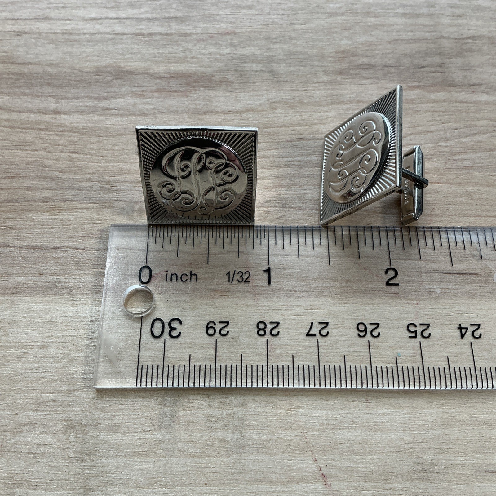 Vintage Swank Monogram Cufflinks Silver Tone Initials Engraved Square