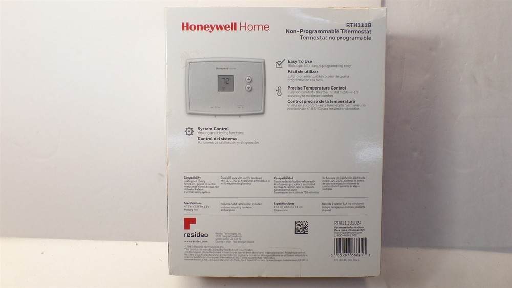 HONEYWELL HOME RTH111B HORIZONTAL NON-PROGRAMMABLE THERMOSTAT