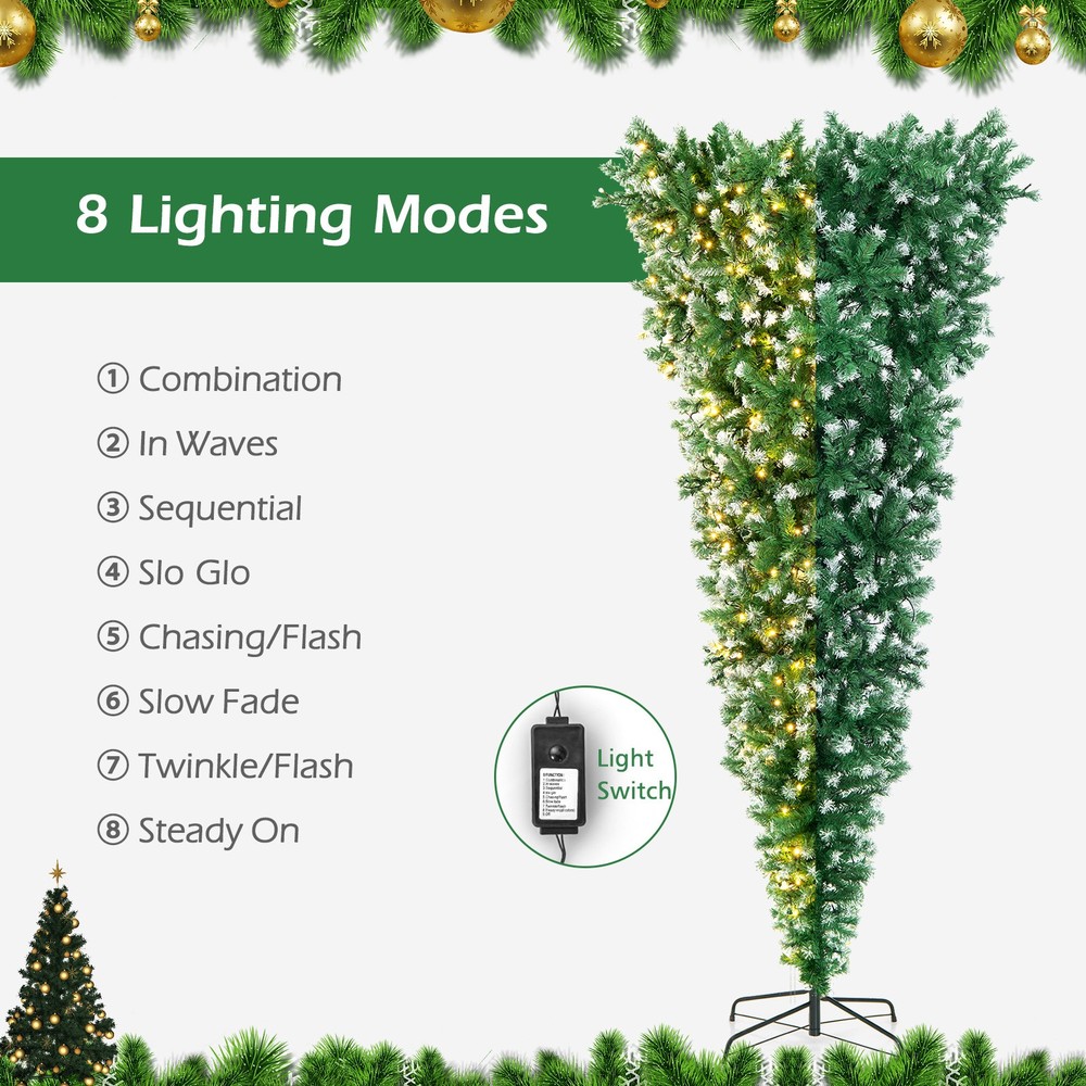 Topbuy 7.5FT Pre-lit Upside Down Christmas Tree, Artificial Tree w/400 Warm
