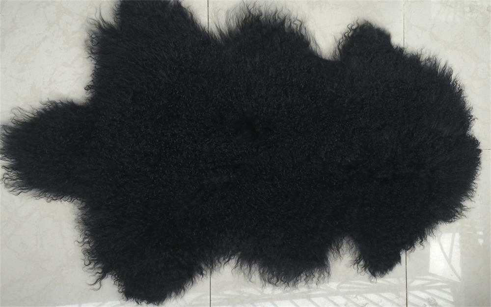 BLACK MONGOLIAN TIBETAN SHEEPSKIN RUG THROW LAMBSKIN FUR HIDE PELT CURLY HAIR