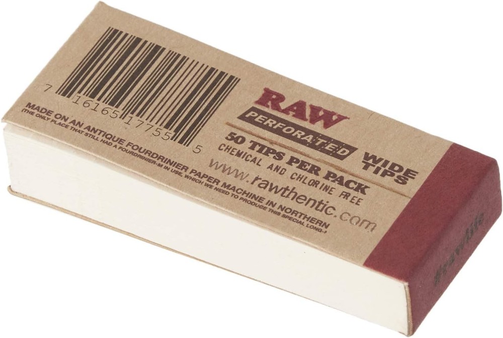 Raw Rolling Papers Perforated Wide Cotton Filter Tips 10 Pack = 500 Tips