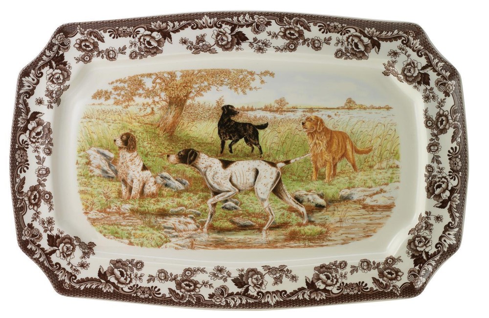 Spode Woodland Rectangular Platter - Dog Scene
