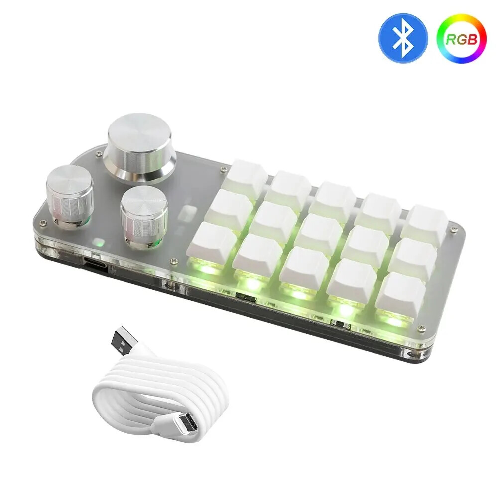 Macro Programming Keyboard 15 Button 3 Knobs Custom Game Keyboard With Bluetooth