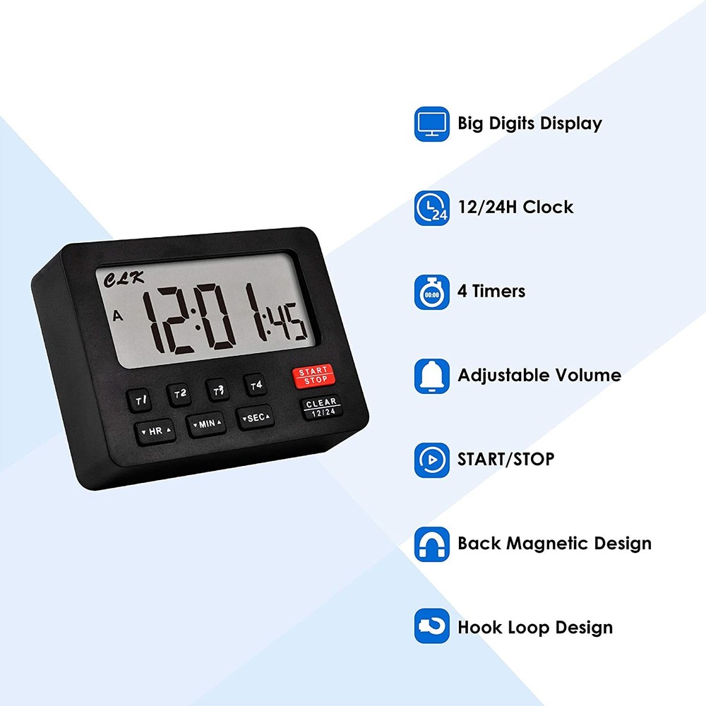 Runleader Digital Kitchen Timer with 4 Tracking Channels,Count-Down&Stopwatch
