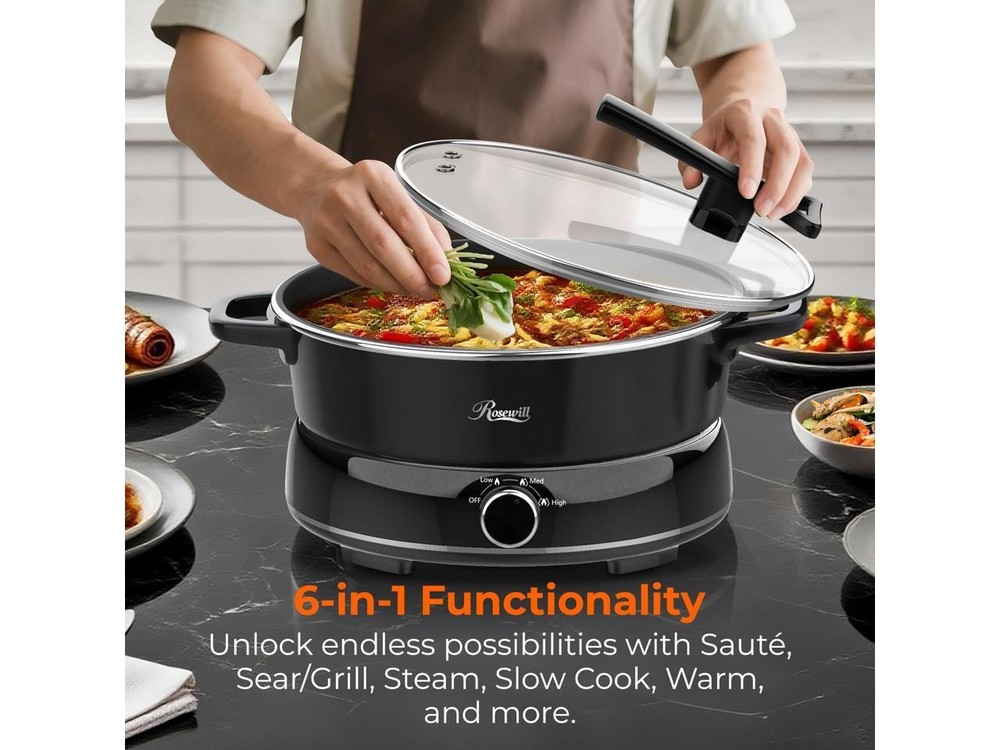 Rosewill 12.7 QT Electric Hot Pot with Multiple Functions, Split Design with 11.