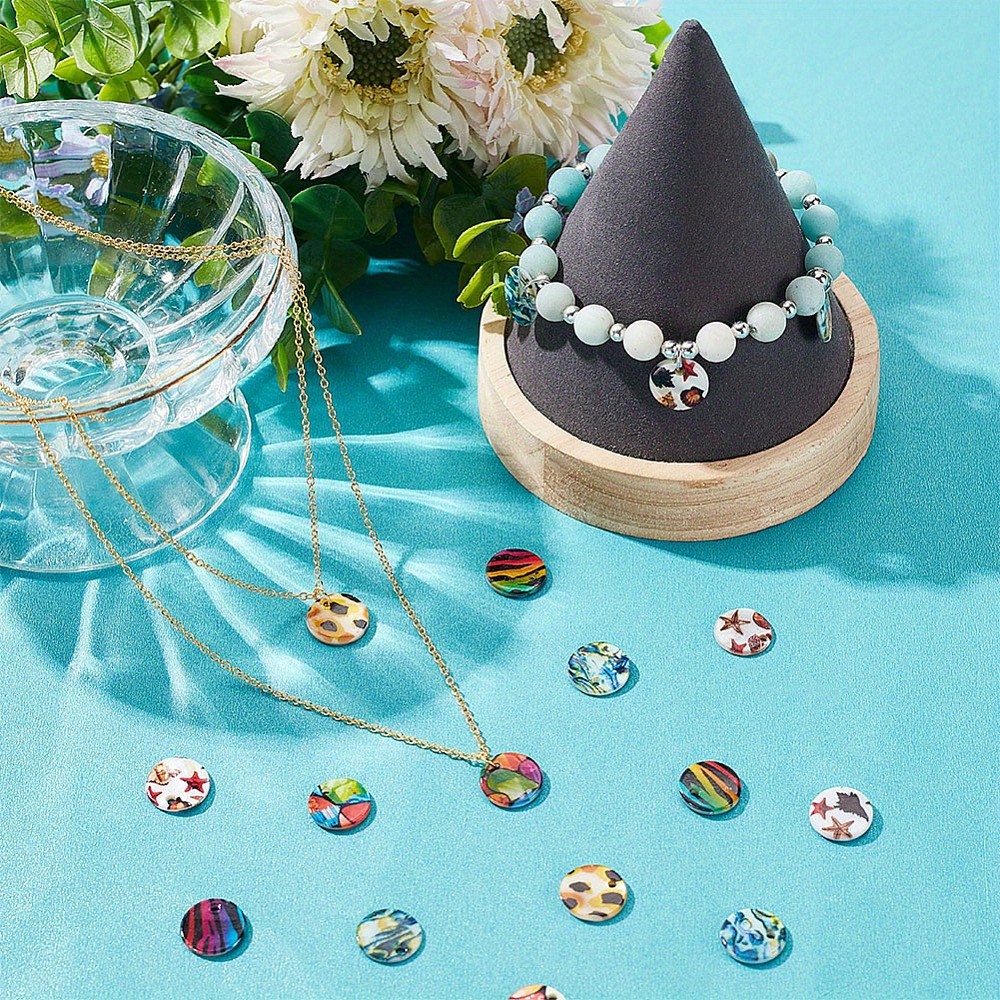 1box 80pcs 5 styles Shell Mixed color Flat Round Pendants Printed Shell