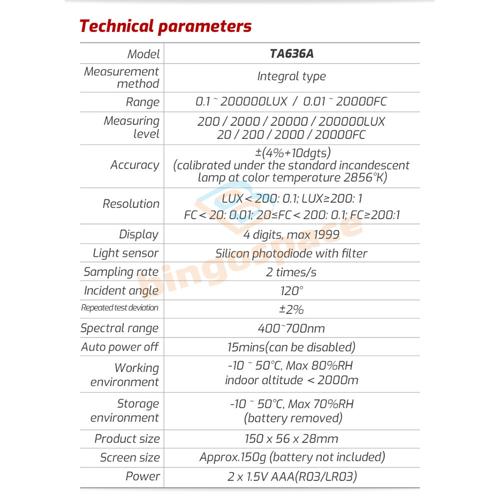 TA636A Digital Light Meter Illuminance Lux Meter Illuminometer Handheld Ambient