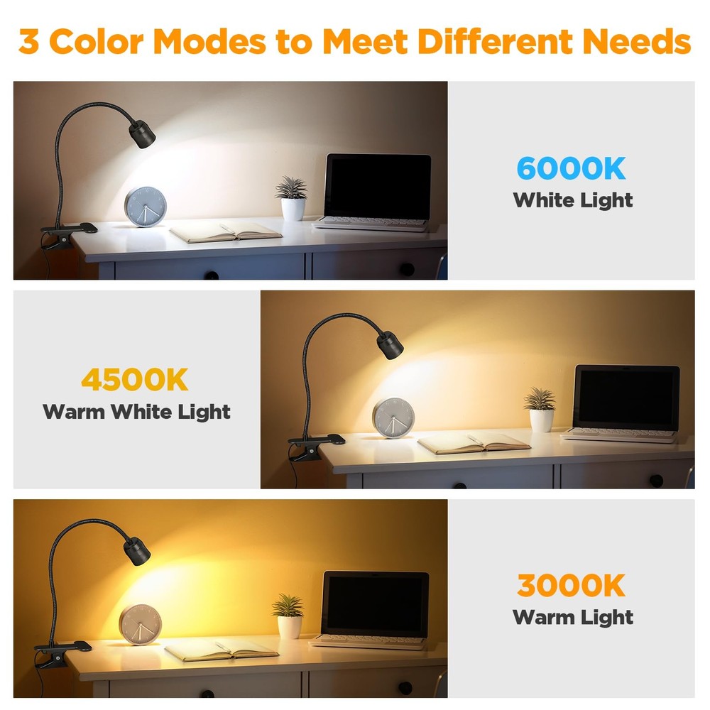 Zoomable Clip On Lamp Dimmable Spotlight for Dorm Bed Headboard Working