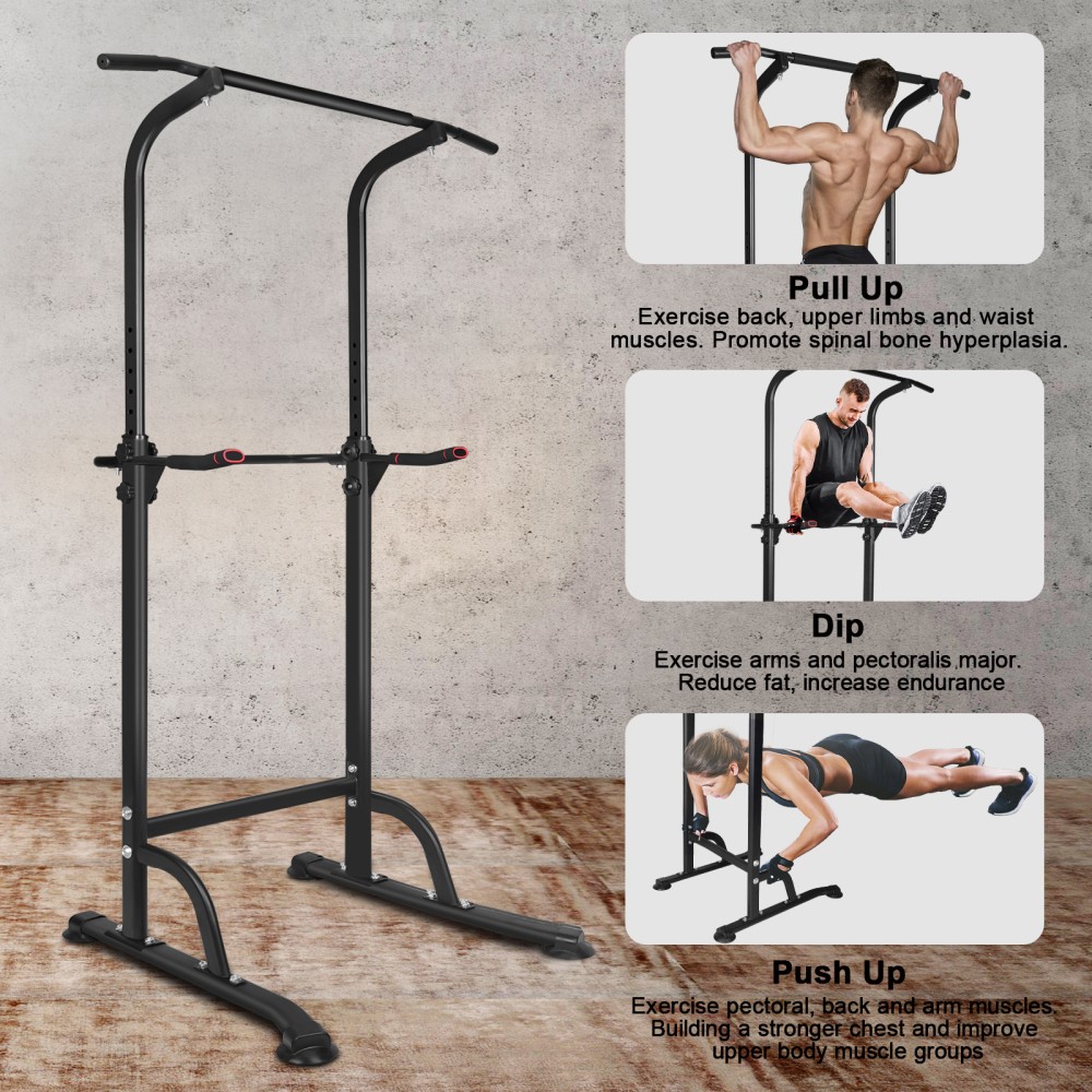 Power Tower Dip Station - Adjustable Height Heavy Duty Multi-Function Gym