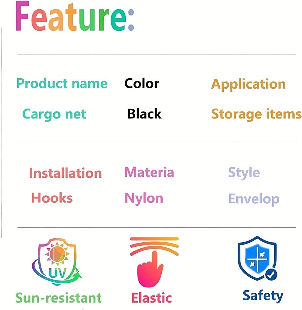 Cargo Net Compatible with 2019 to 2025 Forester, Black, Nylon/Polyester, Hook Fa