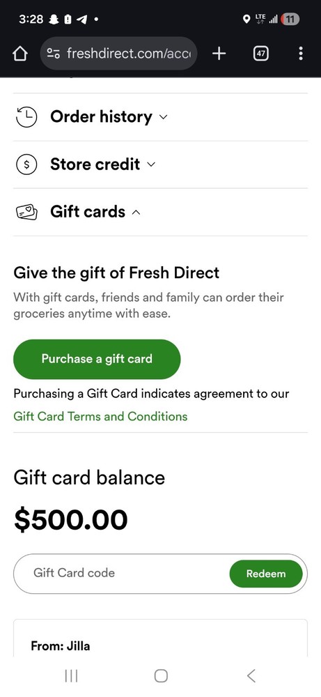 500$ fresh direct gift card