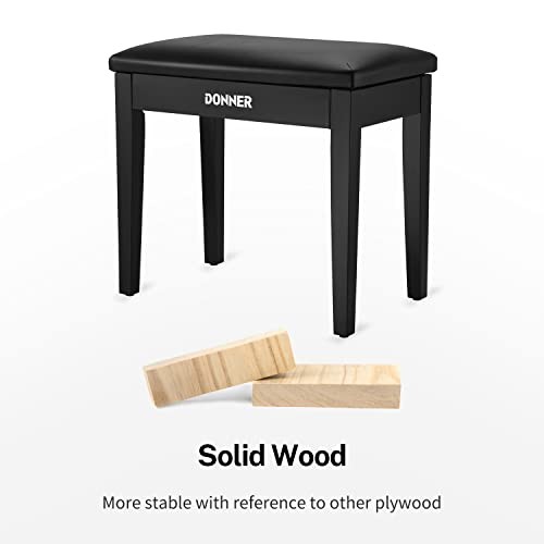 Piano Bench with Storage, Solid Wood Keyboard Bench Piano Bookcase Stool Black