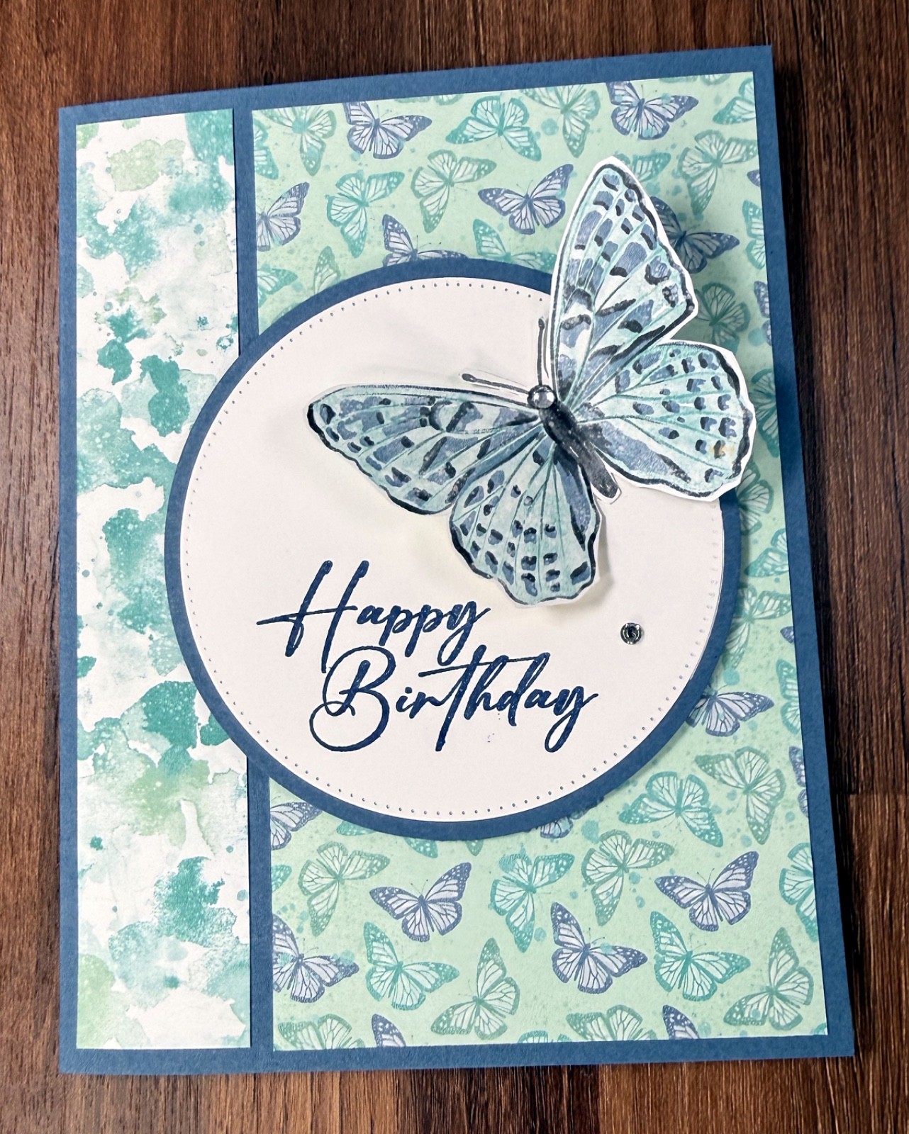 Stampin Up Card Kit Happy Birthday Blue Green Butterfly - Makes 4 Cards