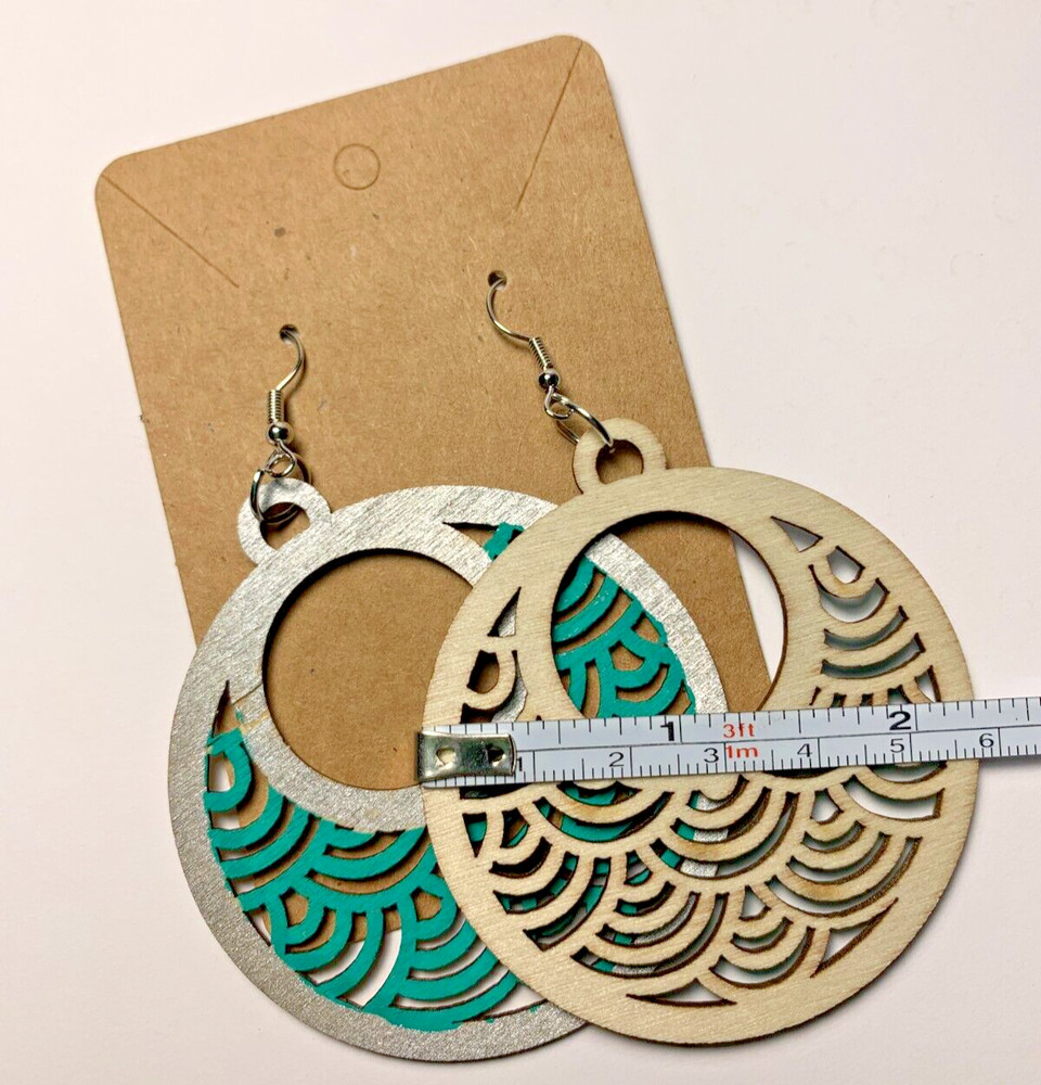 Handmade painted wood round dangle earrings