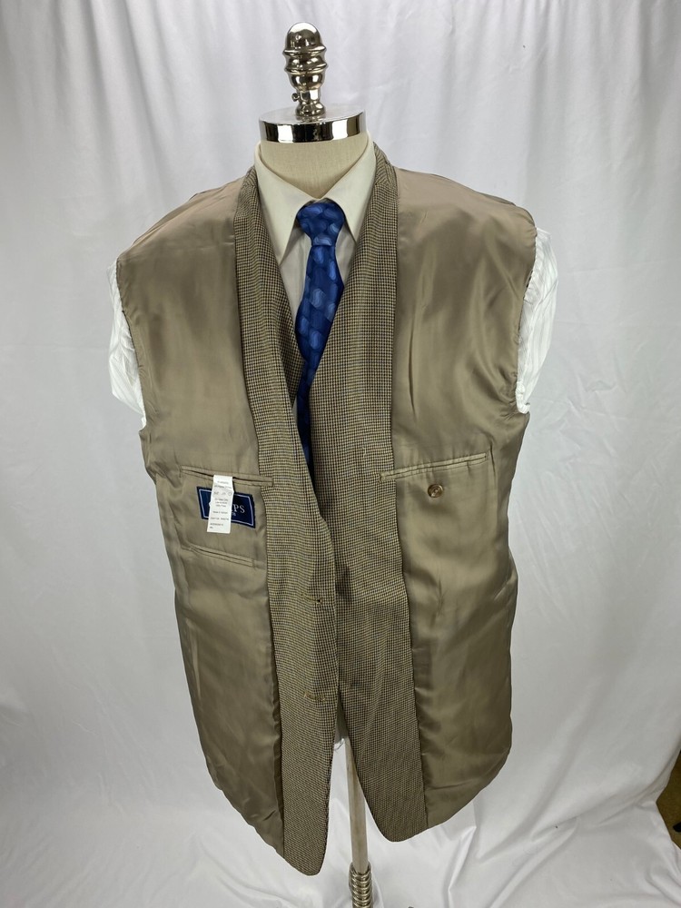 Chaps Men's Beige Houndstooth Blazer Jacket 44L
