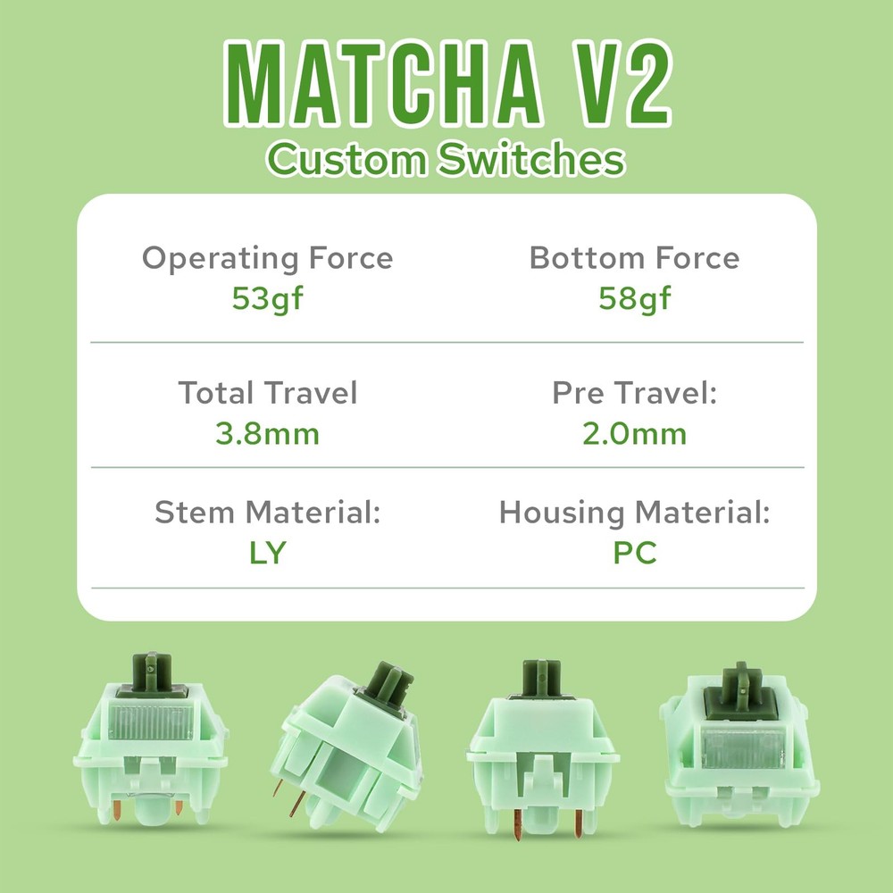 35 PCS Matcha Latte V2 Linear Switch, 5 Pin, Pre-lubed, 53g, Light Diffuser